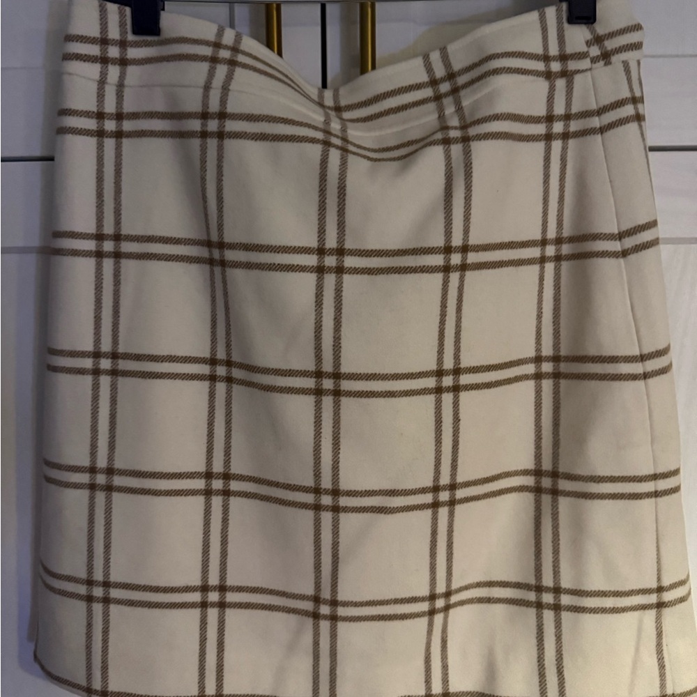J. Crew Cream and Brown Plaid Mini Skirt